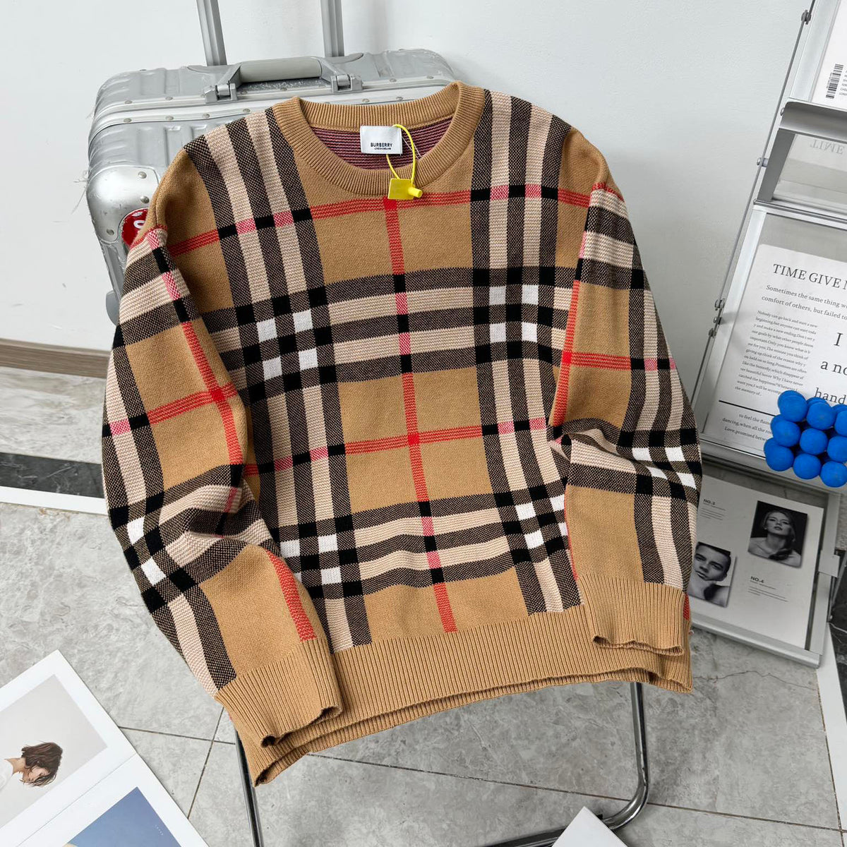 TB Mixed color plaid knitted sweater 1824102215