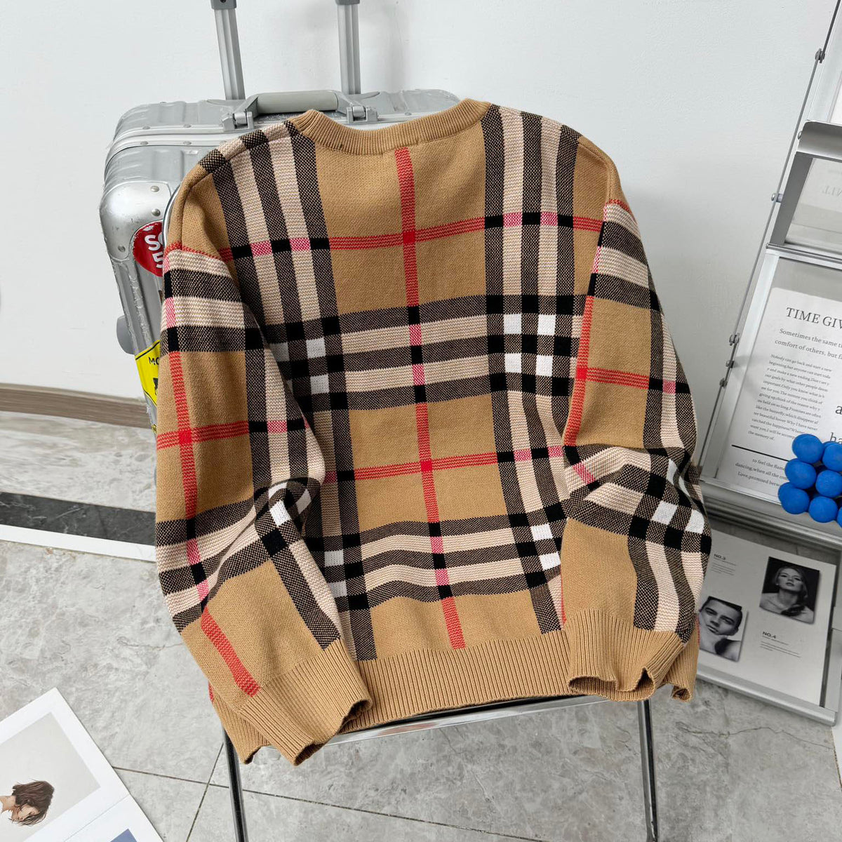 TB Mixed color plaid knitted sweater 1824102215