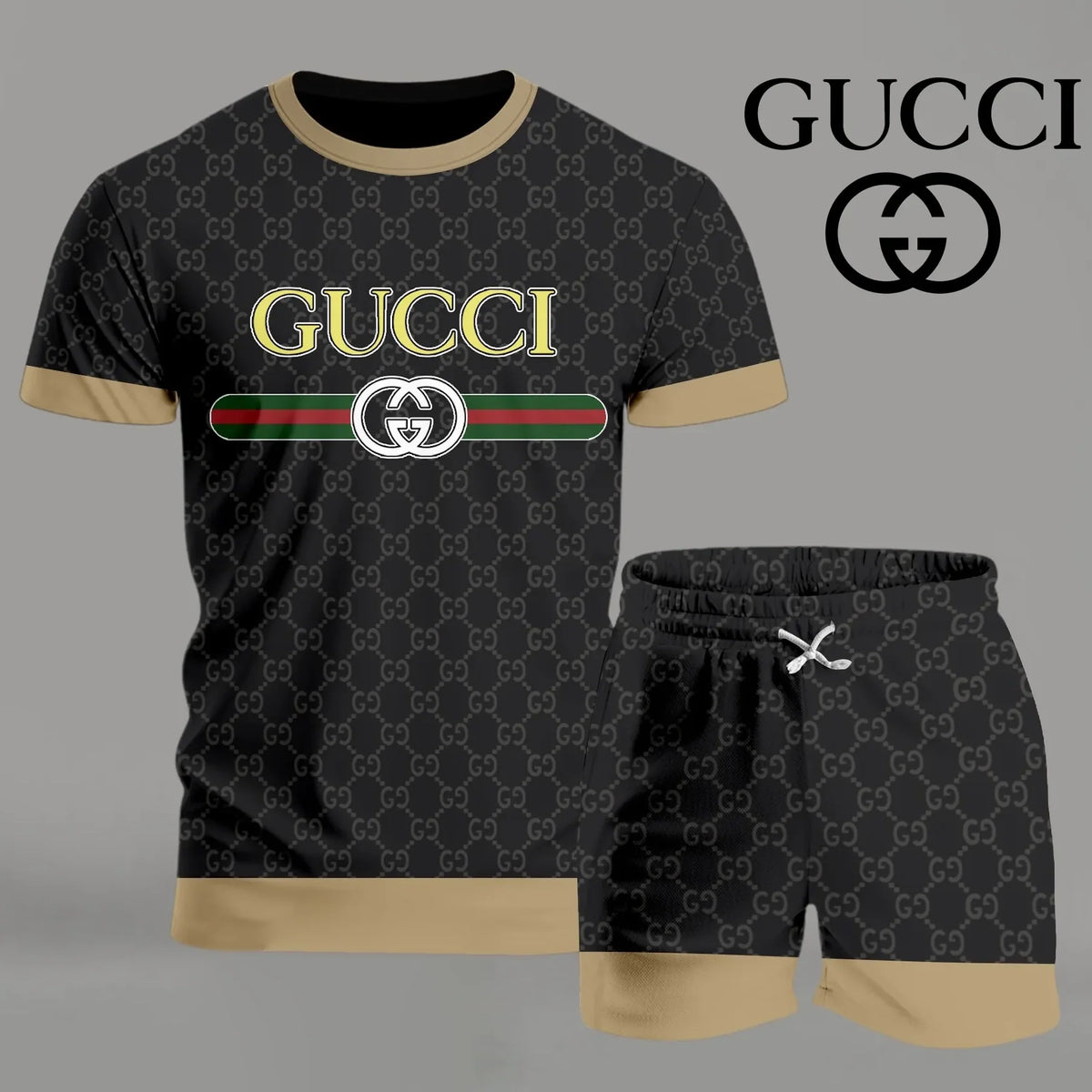 Luxury Classic Print Men's T-Shirt Shorts Set 3D1025051414
