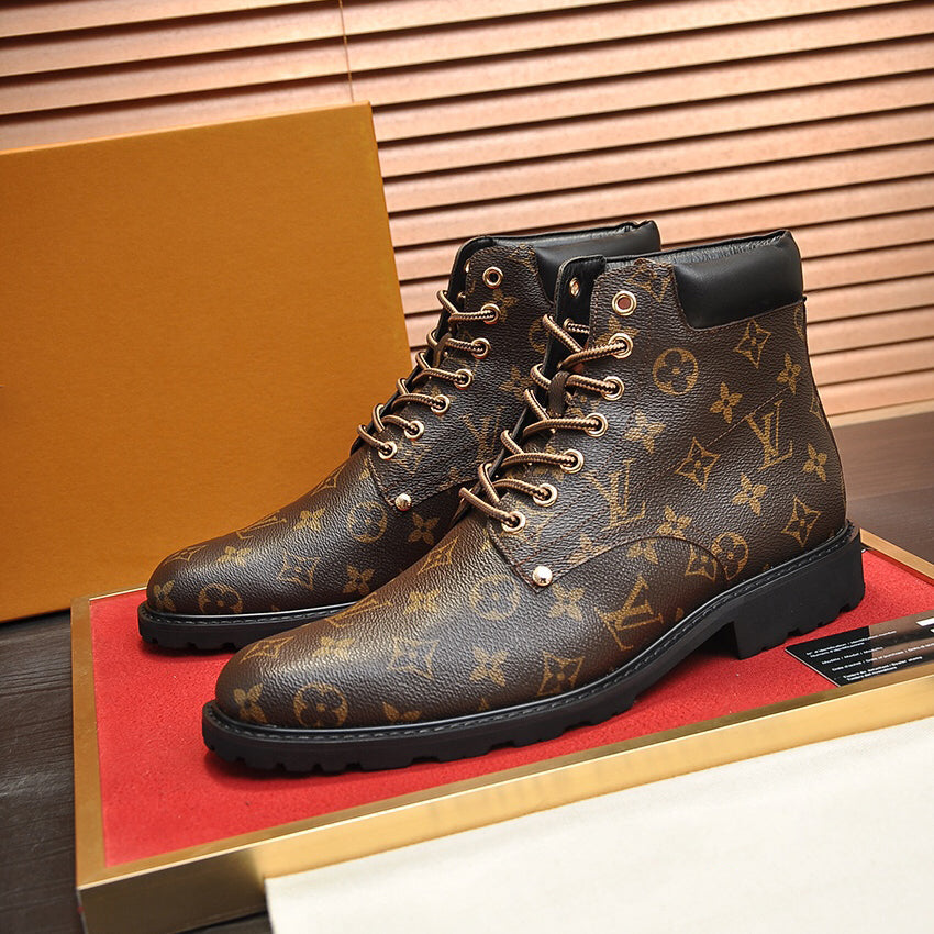Classic Fashion Men's Classic Pattern Lace-Up Martin Boots Versatile Short Boots