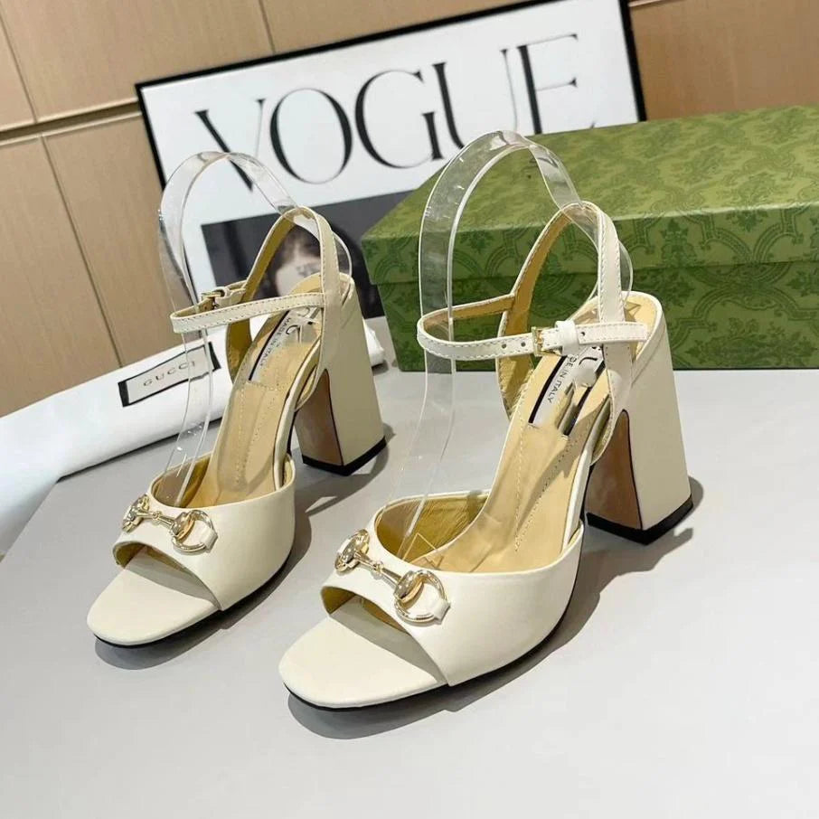 New Women Leather Horsebit High Root Sandals 1024041831