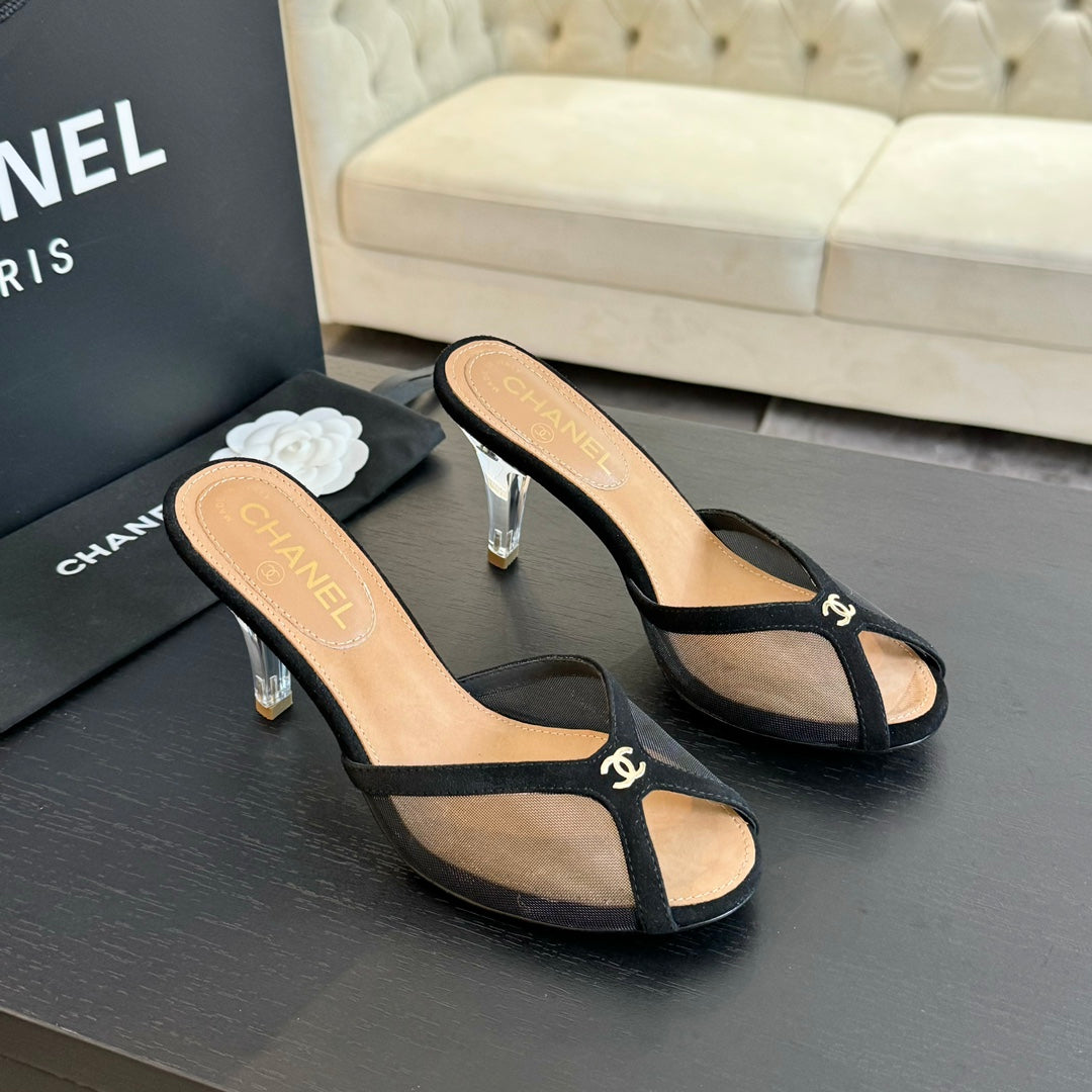 CNL 24S catwalk style embroidered mesh slippers high heels 1824060904