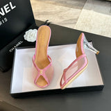 CNL 24S catwalk style embroidered mesh slippers high heels 1824060904