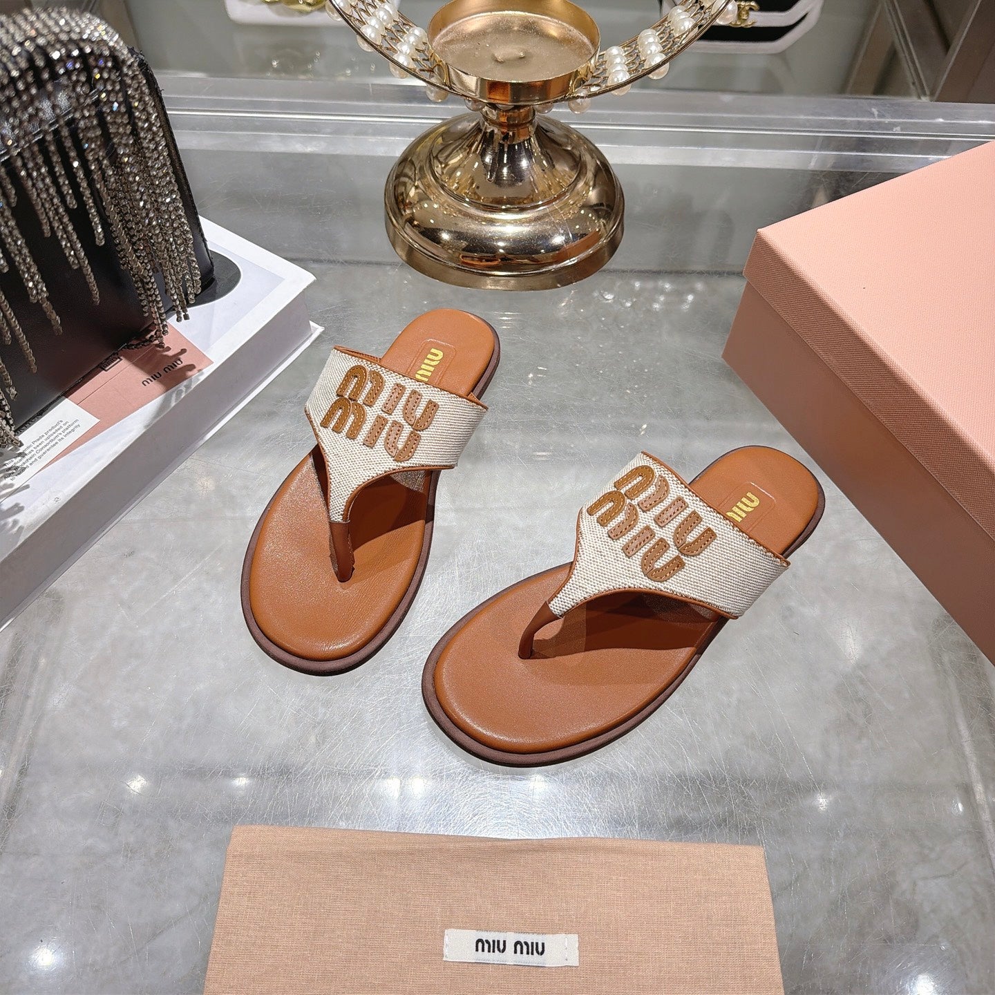 MM Canvas and leather thong sandals 1826062503