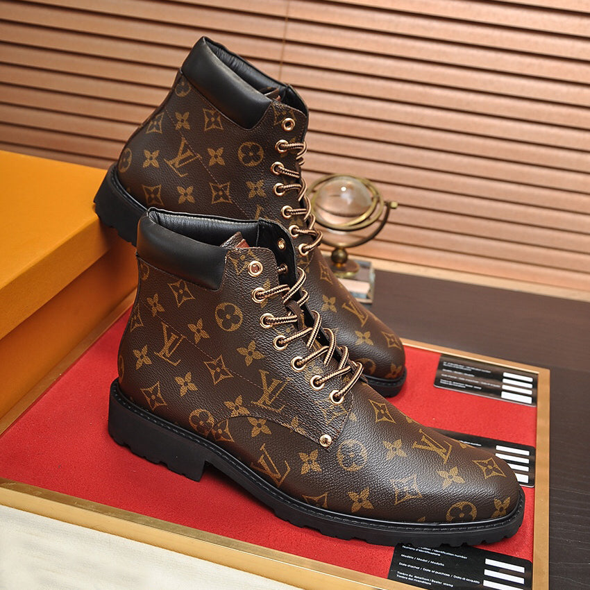 Classic Fashion Men's Classic Pattern Lace-Up Martin Boots Versatile Short Boots