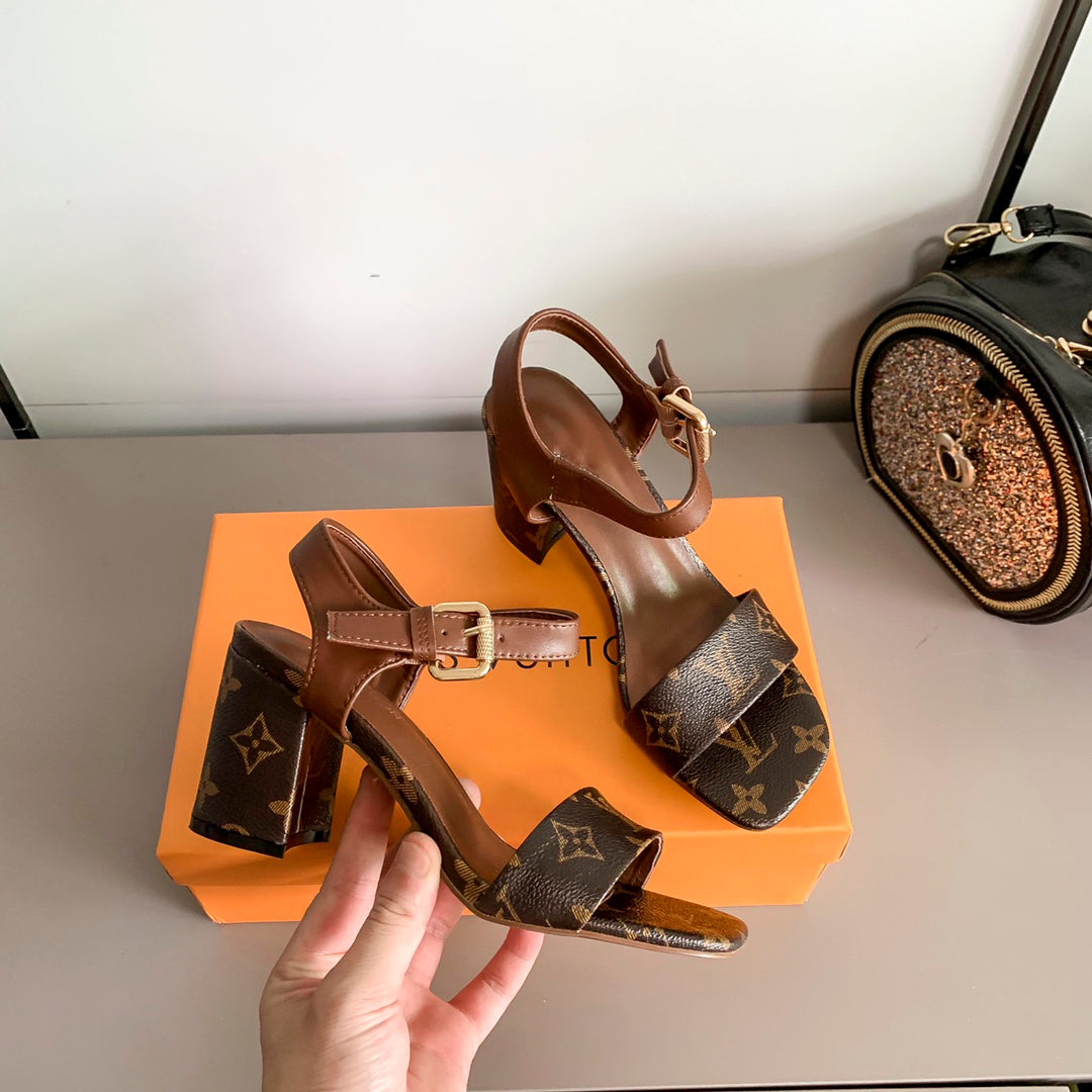 Ladies Brown & Black New Trendy Roma High Heel Sandals