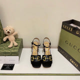 New Horsebit Buckle French Thick Heel Sandals 1024042622