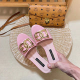 New D Letter Open Toe Flat Slippers 1024040205